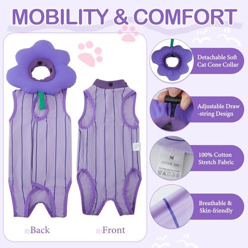 EMUST Recovery Suit for Cats After Surgery, Breathable Surgical Wear Female
