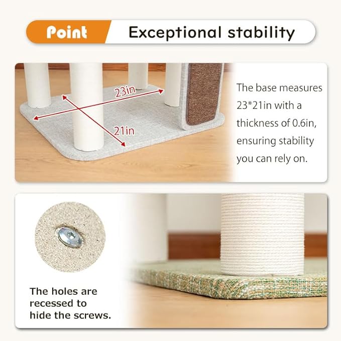 LULUCAT Mordern Cat Tree Tower 53'', Freestanding, Cushioned Bed, Large Base, for Multiple Cats, Compact,Winter and Summer Use, Summer Mat Included, for Large Cats (Light Gray 135cm)