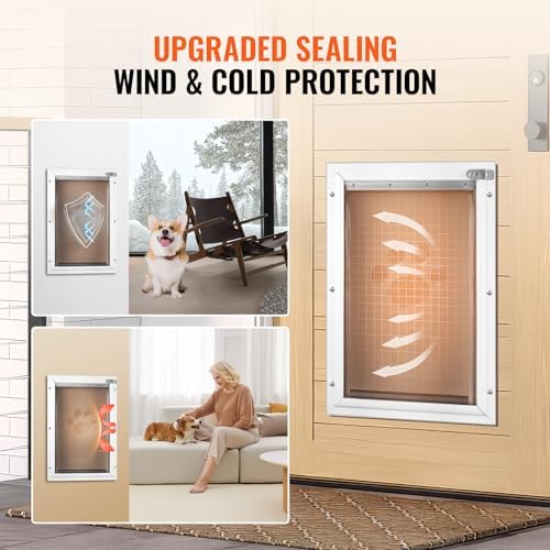VEVOR Pet Door for Interior and Exterior Doors, Aluminum Frame, Metal Closing Panel and Lock, Strong and Durable Dog Door, Pet Door Suitable for Large Dogs (White-Large)