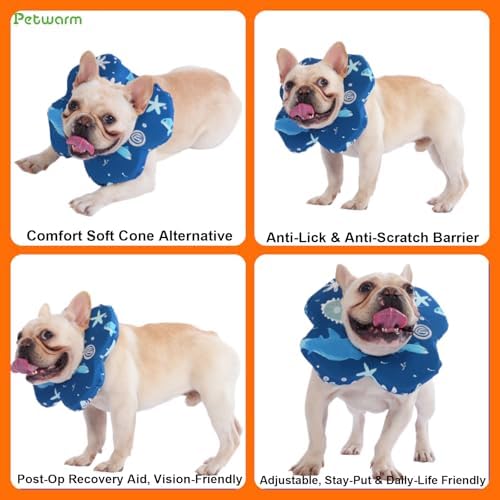 PetWarm Dog Recovery Collar, Recovery Collar, Blue Animal Print, S