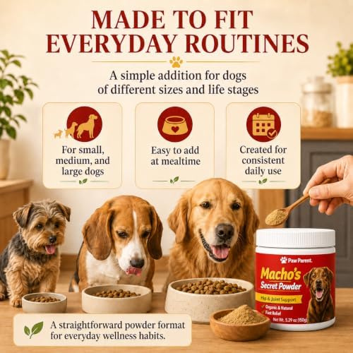 Paw Parent Macho's Secret Powder, Paw Parent Green lipped Mussel, Dog Hip & Joint Support Powder, Helps Support Joint Mobility and Flexibility, 5.29 oz