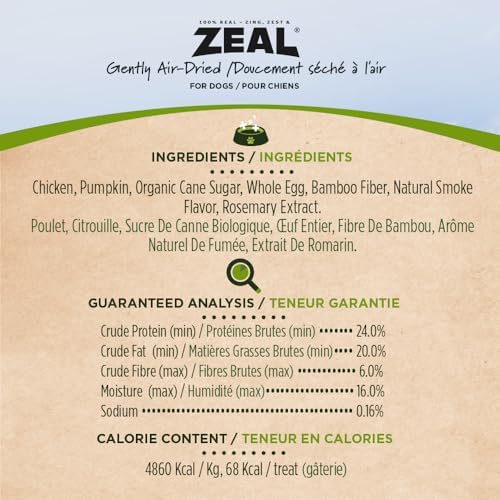 ZEAL Natural Chicken Jerky Tenders for Dogs, 100% Real Canadian Chicken, High Protein 24%, Soft Training Treats, Air-Dried, Grain Free, Made in Canada, 10oz