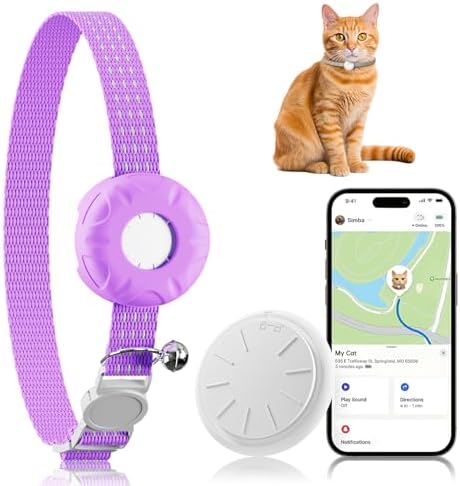 GPS Tracker for Cats, Mini Cat Tracker, No Monthly Fee Pet Tracker, Compatible with Apple Find My(iOS Only), Anti-Lost Finder Tag for Vehicles, Pets, Kids, Items, Purple