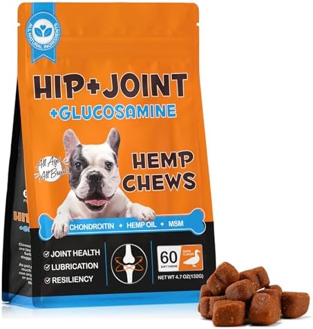 Hip and Joint Supplement for Dogs,Hip & Joint Pain Relief Pills - Large & Small Breed - Hip Joint Chews Canine Joint Health,Mobility & Flexibility Support -Duck Flavor 60 Count