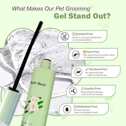 Dog Facial Hair Styling Gel – Gentle Grooming for Eyes & Nose Flyaways, No Alcohol Formula for Small Long-Haired Dogs & Cats, for Daily Use & Styling, 1.06 oz