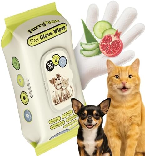 FURRYTIME Pet Cleaning Glove Wipes for Dogs & Cats, 30 Gloves, Hypoallergenic Pet Wipes Disposable No-Rinse Grooming, Extra Thick Bathing Wipes, Pet Dry Cleaning Paws, Coat, Ears, Eye Area, Butt