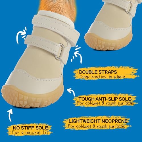Dog Shoes for Small Dogs, Breathable Dog Boots Paw Protector for Hot Pavement Winter Snow, Dog Booties with Rugged Anti-Slip Sole for Hardwood Floors Outdoor Walking Light Khaki Size 1