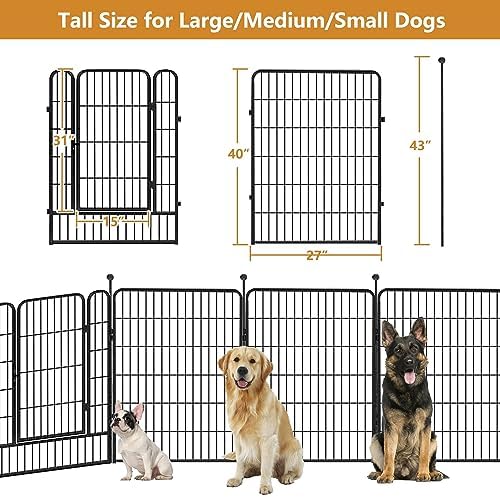 Dog Pens Outdoor Dog Fence Dog Playpen for Large Dogs, 40" Tall Dog Playpen Dog Fencing Outdoor 12 Panels Black Metal Dog Play Pens Exercise Fencing with Door Pet Play Pen for Camping, Yard