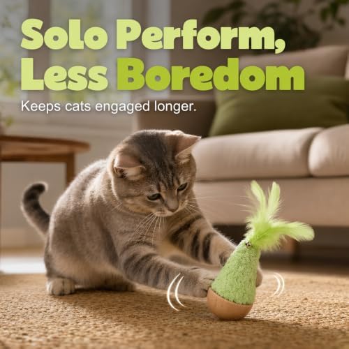 2-Pack Interactive Self-Righting Wobble Cat Toy with Feather (Brown)