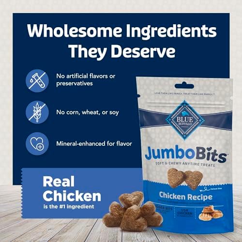 Blue Buffalo Jumbo Bits, Soft & Chewy Anytime Treats, Chicken Recipe, Natural Dog Treats Mineral Enhanced for Flavor, 11 oz. Bag (Pack of 6)