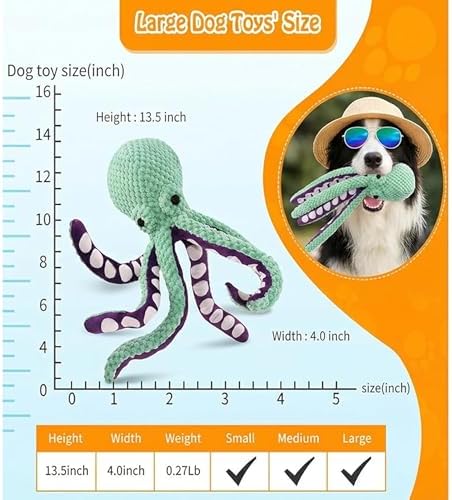Plush Interactive Dog Toy Octopus-Shaped Plush Dog Sound Toy Indestructible Toy with Built-in Squeaker for Boredom Relief Durable, Chew-Resistant Dog Teething and Chew Toys (Green)