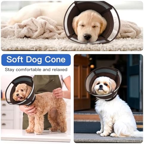 Elizabethan Collar for Dogs, Soft Dog Cone for Small Dogs, Brown, M
