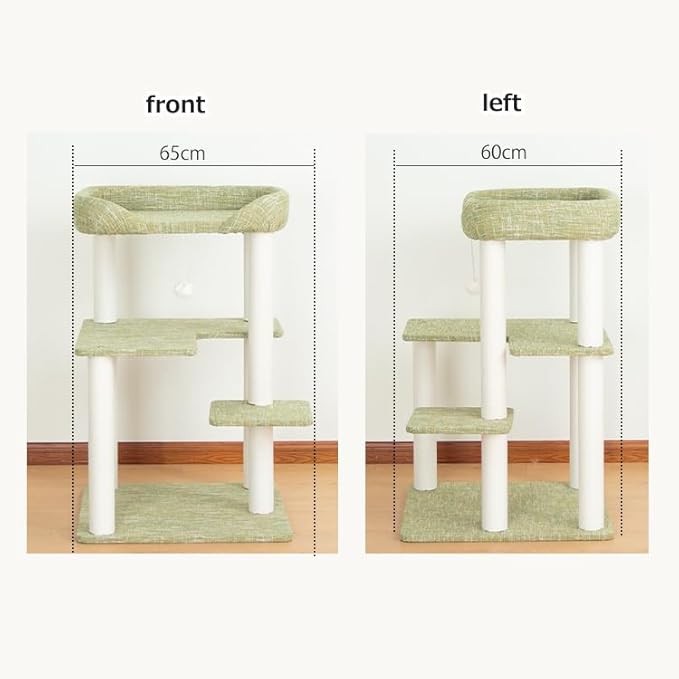 LULUCAT Cat Tree Tower 37.4'' (95 cm) with Scratching Posts,Multi-Level Cat Tree Tower with Wide Shelves for Senior Friendly Baby/Large Cats, Scratching Posts(Olive Green)