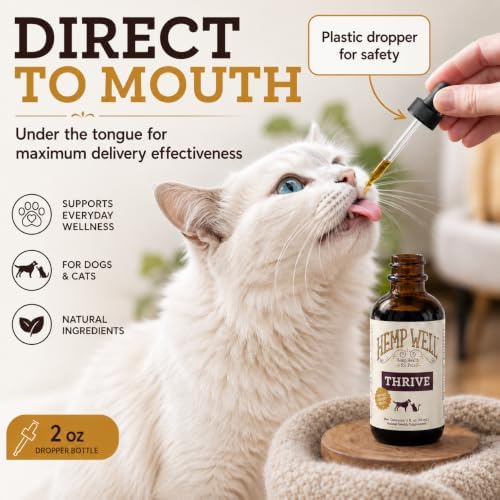 Hemp Well Thrive Hemp Oil for Dogs & Cats, Omega 3 & 6 Supplement, 2 Fl Oz