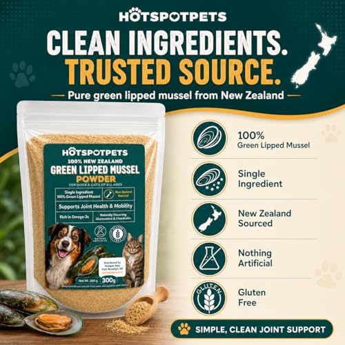 Green Lipped Mussel Powder for Dogs & Cats - 100% New Zealand Green Lipped Mussels - Natural Hip & Joint Supplement for Joints, Tendons, Ligaments, Muscles - 300 Grams
