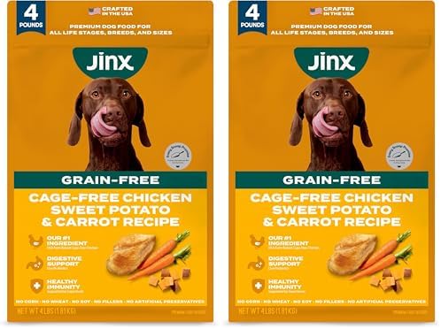 Jinx Premium Grain-Free Dry Dog Food, for All Lifestages - Real Chicken, Sweet Potato & Carrot Kibble with Superfoods for Immune Support & Probiotics for Digestive Support - No Fillers - 4lb
