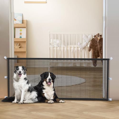 Dog Gate Indoor Pet Gates for Stairs: Dogs Screen Mesh Gate for The House Magic Gate for Kitchen Doorways Hallway Stairways Porch Yard 30 inch Tall, 60 inch Wide
