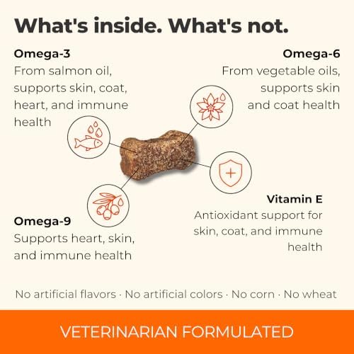 Skin and Coat Supplement Omega 3 for Dogs, Salmon Fish Oil Itchy Skin Chews