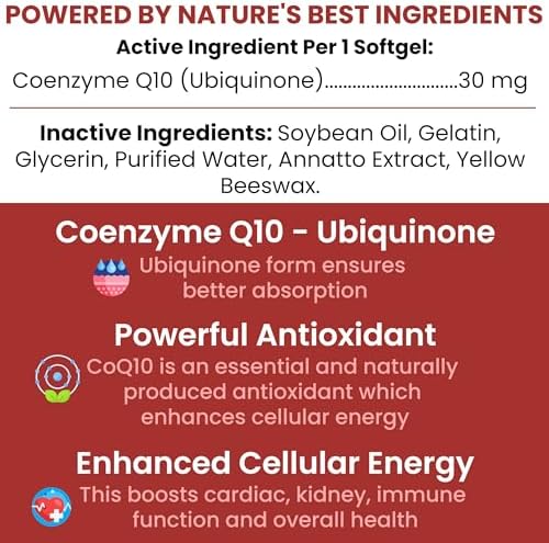 CoQ10 for Dogs, 60 Soft Gels - Dog Heart Health Supplement, Cardiac and Kidney Support - 30mg Coenzyme q10 for Dog Cardiovascular, Immune Health and Cellular Energy Support - Made in the USA
