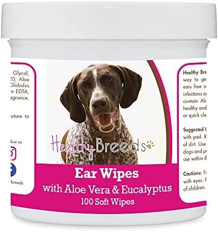 Healthy Breeds German Shorthaired Pointer Ear Cleaning Wipes with Aloe & Eucalyptus for Dogs 100 Count