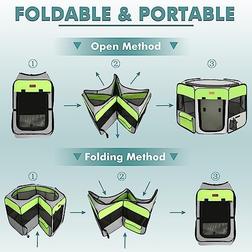 Akinerri Portable Dog Playpen, Foldable Pet Play Pen for Puppy Cat, Green