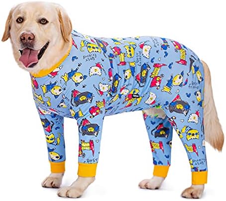 Dog Surgery Recovery Suit Female Male for Dogs After Surgery Medium Large Dogs Onesie Dog Pajamas Pjs Clothes (Blue Cartoon, 34 (Chest 35.04 in | Backlength 23.62 in))