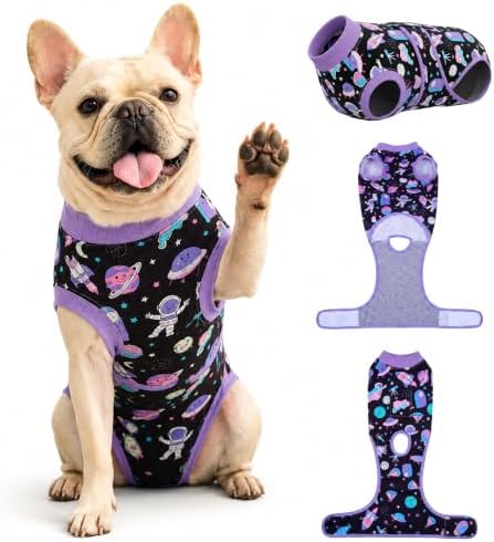 PetWarm Dog Neuter Recovery Suit, Surgery Bodysuit, Cosmic, Purple, XS