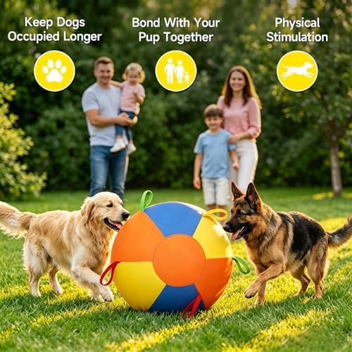 Herding Ball for Dogs, Inflatable Dog Ball for Outside Play, Durable Calming Jumbo Ball with Handles, Interactive Herding Toys for Border Collies, Australian Shepherds, Blue Heelers, Horses (18'')