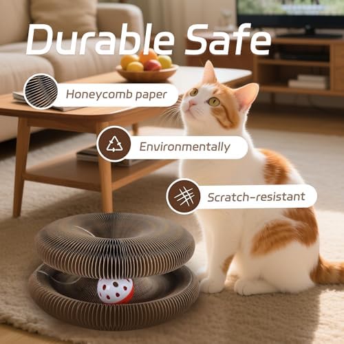 2PCS Kitty Curls Cat Toys Foldable Accordion Honeycomb Cat Scratching Board Toy with Ball - for Indoor Cats & Kittens, Twisty Paws cat Toy(2pcs)