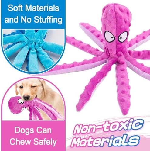 Alphatool 3 Pcs Squeaky Dog Toys, Soft Plush Octopus Crinkle Toys