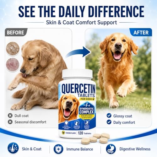 Quercetin for Dogs with Bromelain, Dog Seasonal Skin Comfort, 120 Tablets