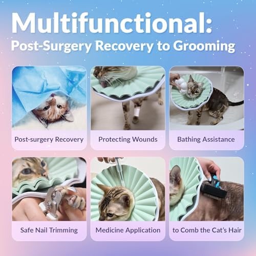 McGill’s Tail Cosmic Comfort Cone for Cats, Soft Cat Cone Collar, Water-Resistant EVA Recovery Cone with Royal Ruffled Design, Adjustable Elizabethan Collar After Surgery (Soft Pink, M)