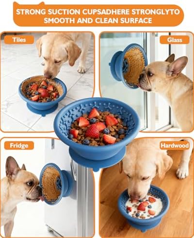 Dog Lick Bowl, Non-Slip Slow Feeder Licking Mat & Treat Dispenser (Wide Bowl Mouth w/Inlaid Stainless Steel Ring) - Interactive Toys, Anxiety Reducer, Freeze Bone for Dogs, BPA Free Silicone