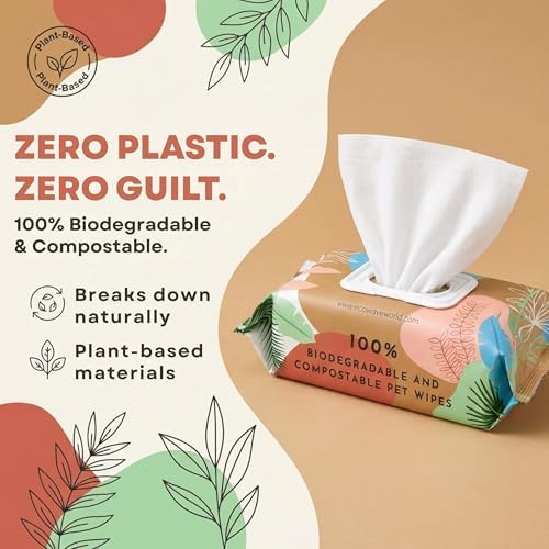 Eco Wave Dog & Cat Grooming Wipes, Unscented, Hypoallergenic, Compostable