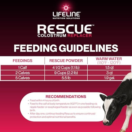 ANNUSO LIFELINE Rescue High-Level Colostrum Replacer for Calves, 1.1lb Bag - 150g Globulin Protein - Replaces Maternal Colostrum in One Feeding - Immune Support, Vitamins, Minerals - Easy-Mix Formula