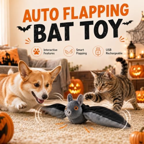 Flying Bat Toy for Dogs & Cats, Flapping Wings Interactive Pet Toy，Realistic Bat Flight, Authentic Chirping/Feather Sounds, Hanging and Ground Play 1pc