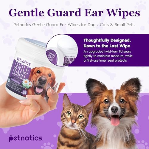 Gentle Guard Dog Ear Wipes with Aloe and Chamomile | Helps Remove Dirt & Wax Buildup | Dog Ear Cleaner Wipes | Alcohol-Free & Pet Safe | Pre-Soaked & Textured Pads | 100 Count 6 Pack