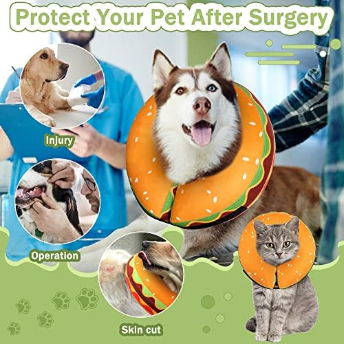 Inflatable Dog Cone Collar for Large Medium Small Dogs, Soft Adjustable Recovery Cone Collar for Dogs Cats,Dog Neck Donut Cone Alternative After Surgery(Hamburger,Small