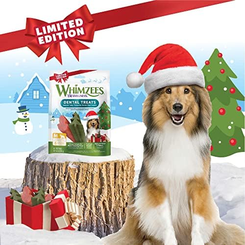 Wellness WHIMZEES Holiday Natural Dog Dental Treat, Christmas Winter Seasonal Gift, Chews, Freshens Breath, Medium Size, 6.3 oz Bag, 6 Count