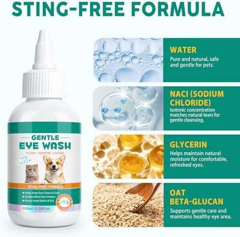 Dog Eye Drops, Soothe Eye for Dogs and Cats, Pet Tear Stain Remover & Eyes Cleaner, 100ml