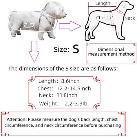 Clear Dog Rain Poncho for Small Medium Dogs,Heavy Waterproof Raincoat with Hidden Leash Hole&Adjustable Snaps,Pet Hooded Cape for Bichon Poodle (2.2-3lbs) (Transparent, Small)