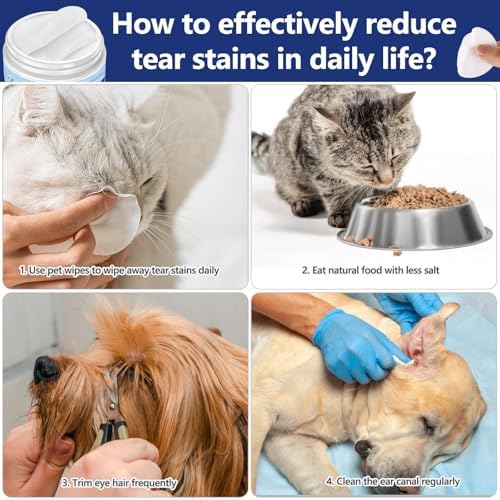 Eye & Ear Wipes for Pets-Tear Stain Remover Wipes for Dogs and Cats, 60pcs