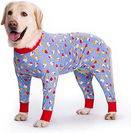 Dog Surgery Recovery Suit Female Male for Dogs After Surgery Medium Large Dogs Onesie Dog Pajamas Pjs Clothes (red ice Cream, 32 (Chest 32.28 in | Backlength 22.05 in))