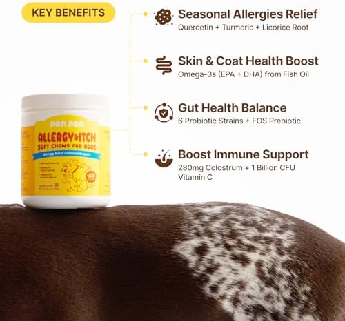 PENPEN Dog Allergy Chews - Anti-Itch & Itchy Skin Support for Dogs, Probiotics & Omega 3 (Fish Oil) for Immune & Gut Health - Salmon Flavor - 180 Soft Chews
