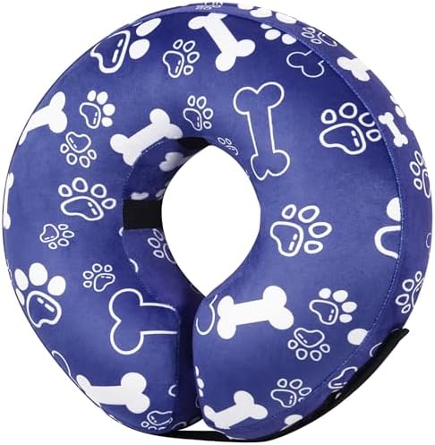 Recovery Donut Collar for Dogs & Cat,Inflatable Dog Cone Collar Alternative After Surgery,Soft Cone for Large Medium Small Dog,Adjustable Pet Neck Donut(Darkblue Bone,Medium+
