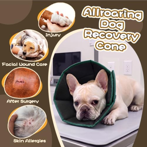 Allroaring Breathable Medium Dog Cone, Comfy Cone After Surgery Green M