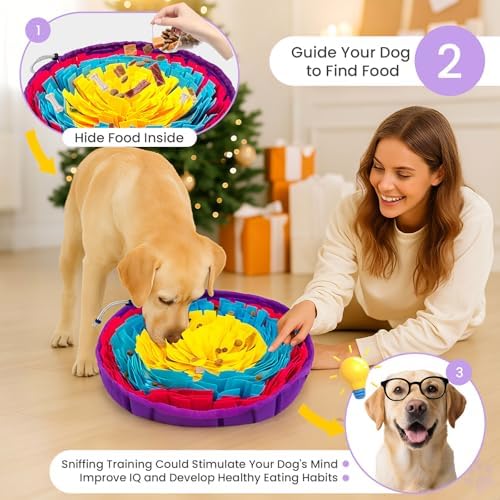 PETCARE Snuffle Mat for Dogs Adjustable Slow Feeder Bowl Interactive Enrichment Puzzle Toys for Small Medium Large Breed Dogs Cats Puppy Sniff Foraging Mats Mental Stimulation Treat Game, 19*19 inch