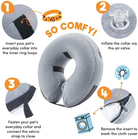 BENCMATE Inflatable Dog Cone Collar Alternative After Surgery Medium, Grey