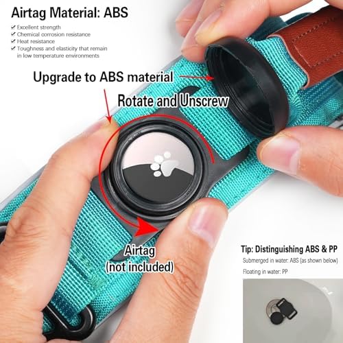 2" Tactical Dog Collar with Airtag Holder & Handle for Medium Dogs (Teal)