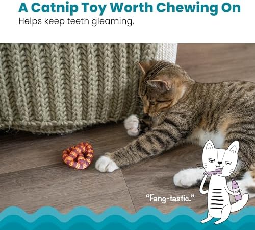 Catstages Plaque Away Pretzel Cat Toy – Interactive Catnip Dental Chew Toy to Help Clean Teeth, Fun for Play and Chewing, Orange (Pack of 2)